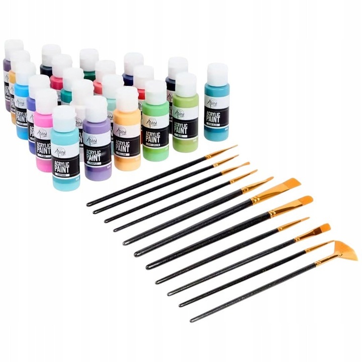 Set de vopsele acrilice pentru artisti, Creative Artist, 24 bucati x 59 ml culori intense si 12 pensule