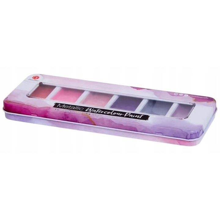 Set vopsele metalizate Decotime, 6 culori, 4,5x2,5x1cm, cu pensula