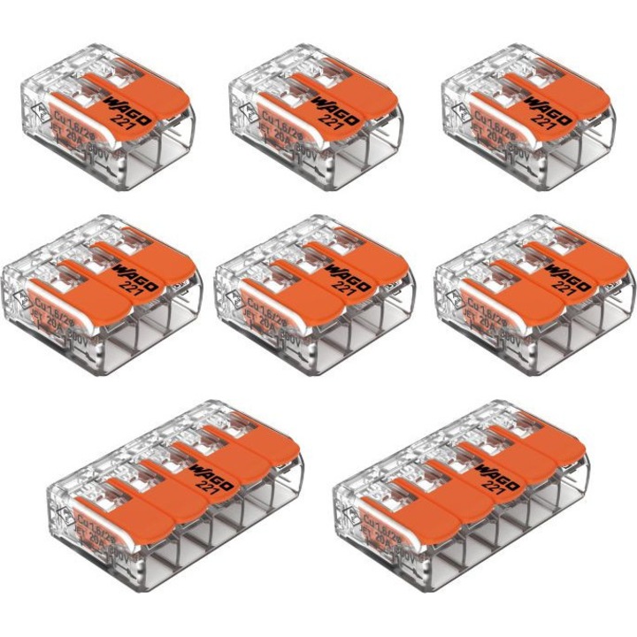 Emelőkaros csatlakozókészlet minden típusú vezetékhez WAGO 221-412 221-413 221-415 Max. 4 mm² 8 darab