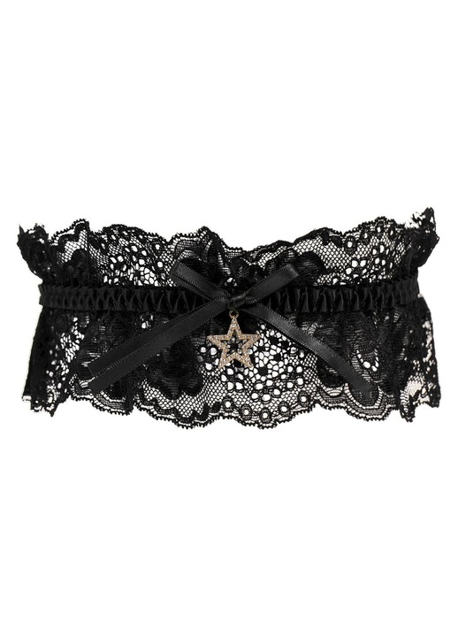 Жартиера Дантела Жени, Черна, Панделка и Звезда с Кристали, MYONNA IT & E- COMMERCE ®
