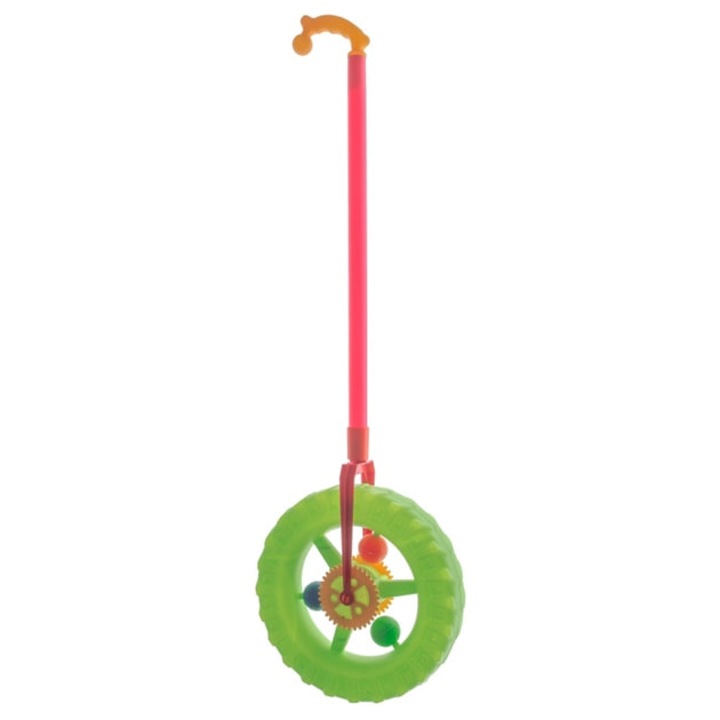 Jucarie interactiva pentru copii – roata de impins cu maner si zgomot, 56 cm, verde deschis
