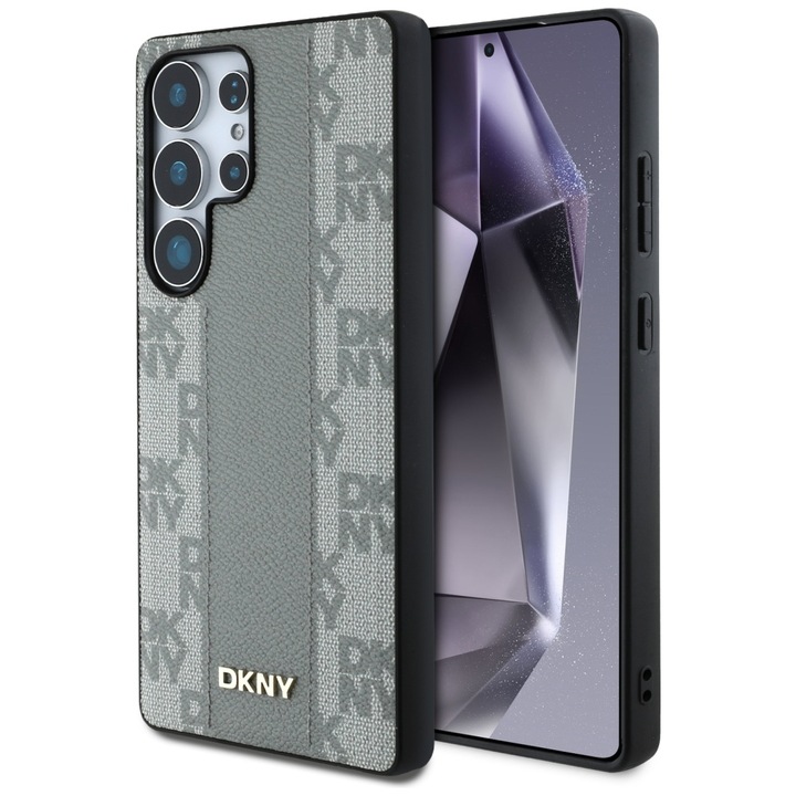 DKNY MagSafe kockás bőr telefontok Samsung Galaxy S25 Ultra készülékhez, szürke