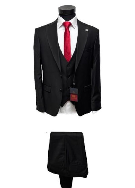 Costum pentru barbati, Alberto Grande, 3 piese, Slim fit-1717, Negru