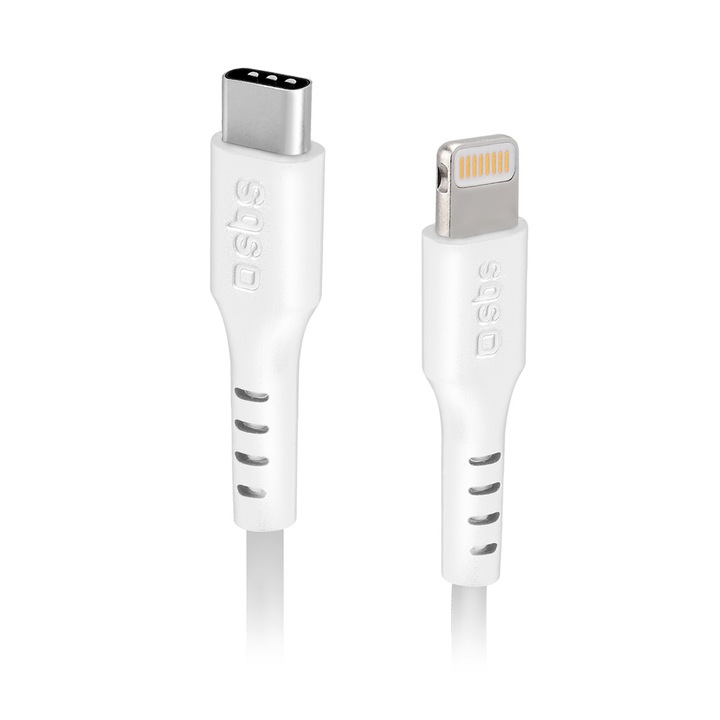 Cablu de date SBS, USB-C la tip Lightning, 1m, alb, certificat MFi