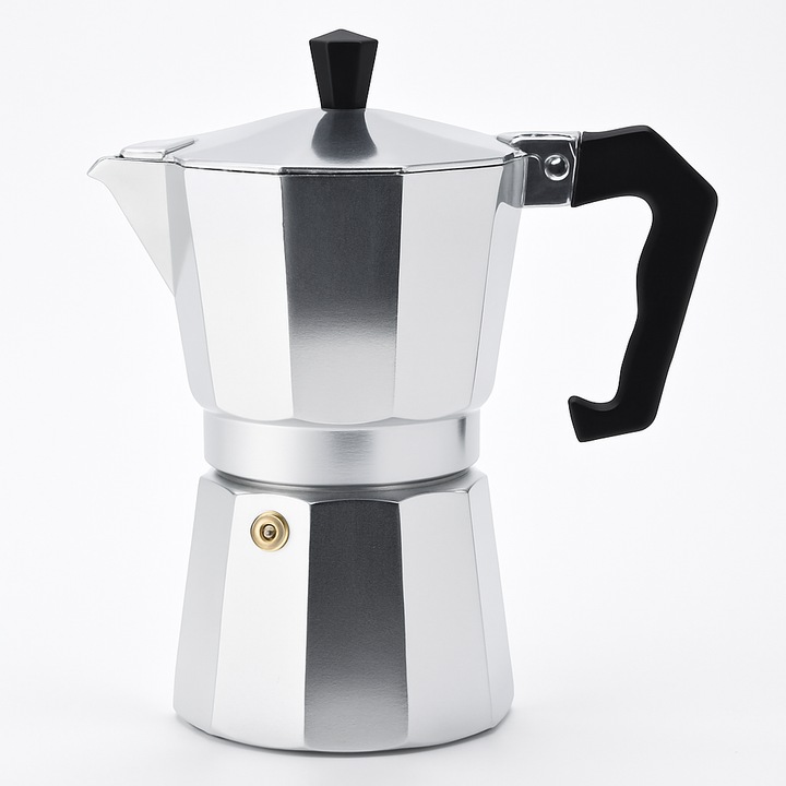 Espressor de cafea Victronic din aluminiu pentru 6 cesti, Cafetiera Moka pentru aragaz, Argintiu