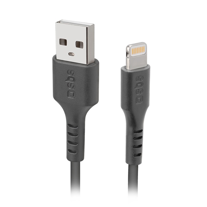 Cablu de date USB-A la tip Lightning SBS, 1m, negru, metalic, certificat MFi