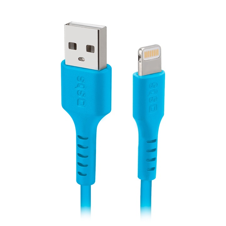 Cablu USB-A - Lightning, SBS TECABLEUSBIP589A, 1m, metalice, albastru