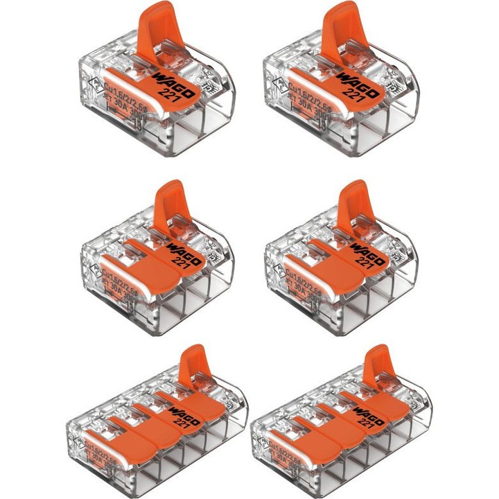 Set conectori de imbinare cu parghii pentru toate tipurile de conductor WAGO 221-612 221-613 221-615 Max. 6 mm² 6 BUC