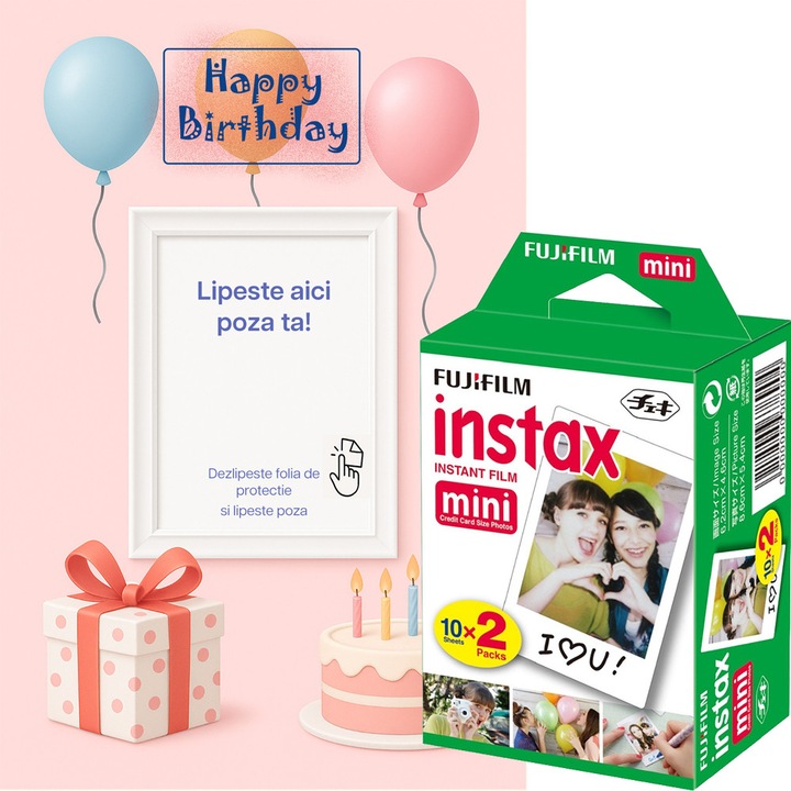 Филм Fujifilm Instax Mini 2x10 + подаръчна картичка за рожден ден, розов – Creative Instant Package