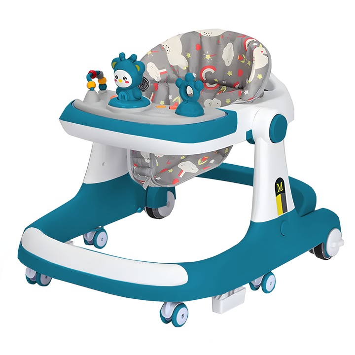 Multifunkciós Bébikomp Teno®, tálca 3 játékkal, zenével, állítható, összecsukható, max. súly 20 kg, 6-36 hónapos, kék