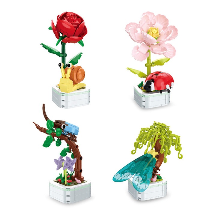 4 darabos TQQFUN virág építőkocka készlet, többszínű, gyerekeknek és felnőtteknek