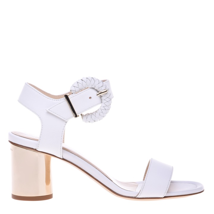 Baldinini, Sandale din piele cu toc masiv, Alb, 39