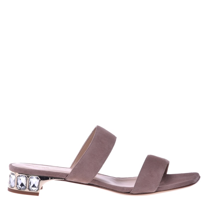 Baldinini, Papuci de piele intoarsa cu toc si doua barete, Roz prafuit, 40