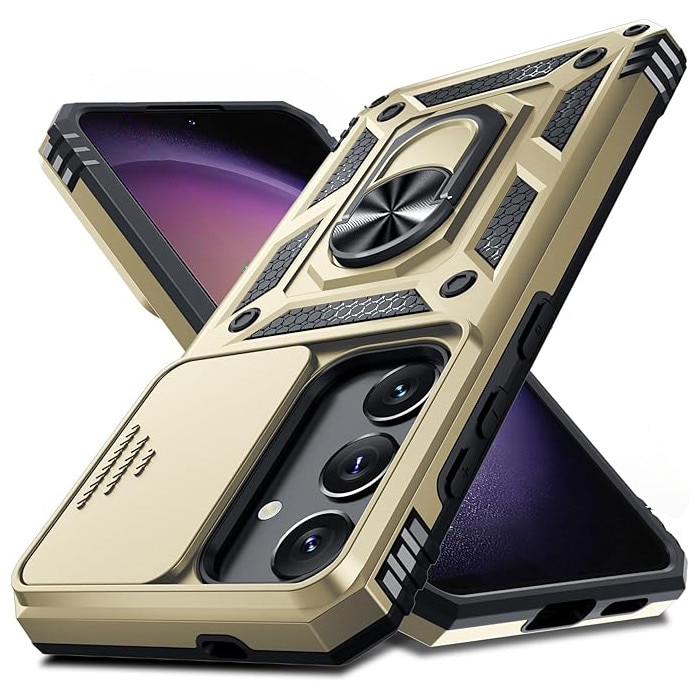 Husa pentru Samsung Galaxy A56 DaDen® Hybrid Armor Kickstand, Slider Camera, Antisoc, Protectie Superioara, Auriu