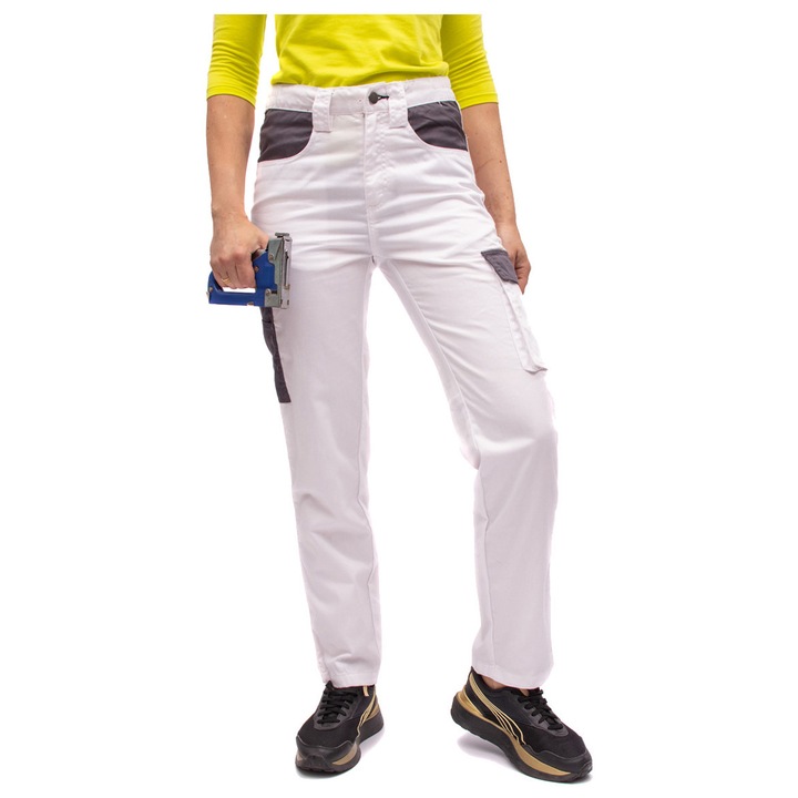 Pantaloni de lucru unisex cu talie confortabila si buzunare multifunctionale, alb XXL