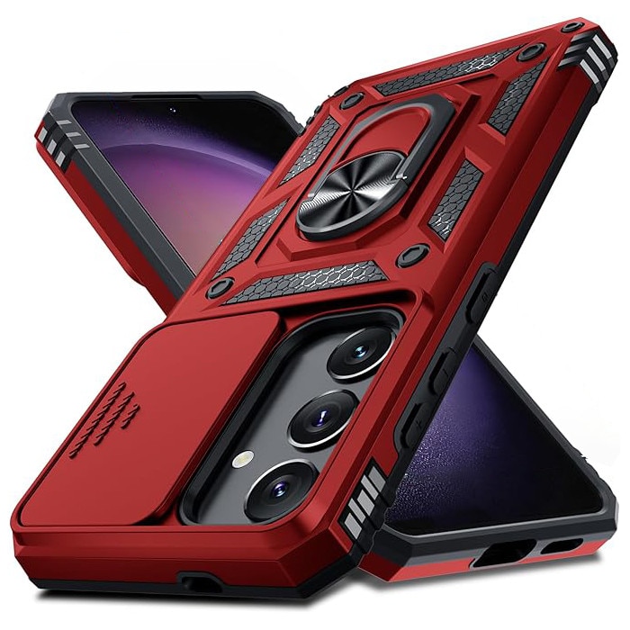 Husa pentru Samsung Galaxy A56 DaDen® Hybrid Armor Kickstand, Slider Camera, Antisoc, Protectie Superioara, Rosu