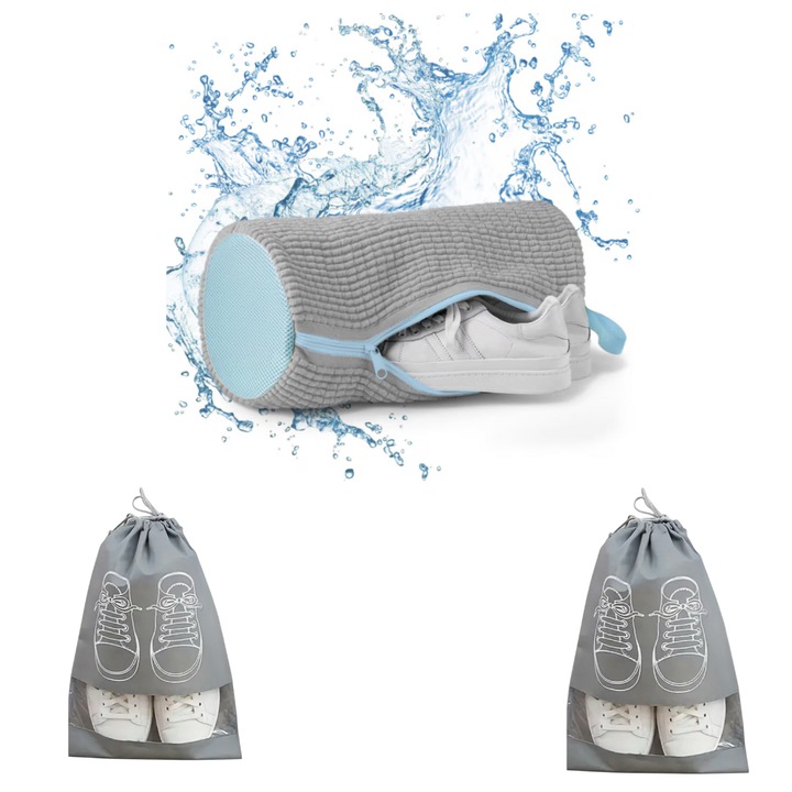 Kit 1 Sac pentru Spalarea Incaltamintei, Inchidere Sigura, Reutilizabili, 2 Huse pentru protectie incaltaminte, QUANDES®, gri
