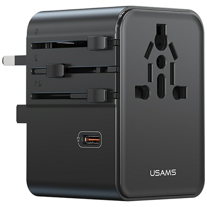Incarcator de calatorie USAMS CC310 3xUSB-C 70W 4in1 US/AU/EU/UK negru