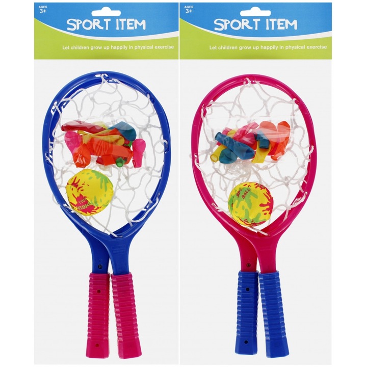 Комплект за плажен тенис, 2 ракети, 1 топка, водни бомби, многоцветен, 15x33x3 см