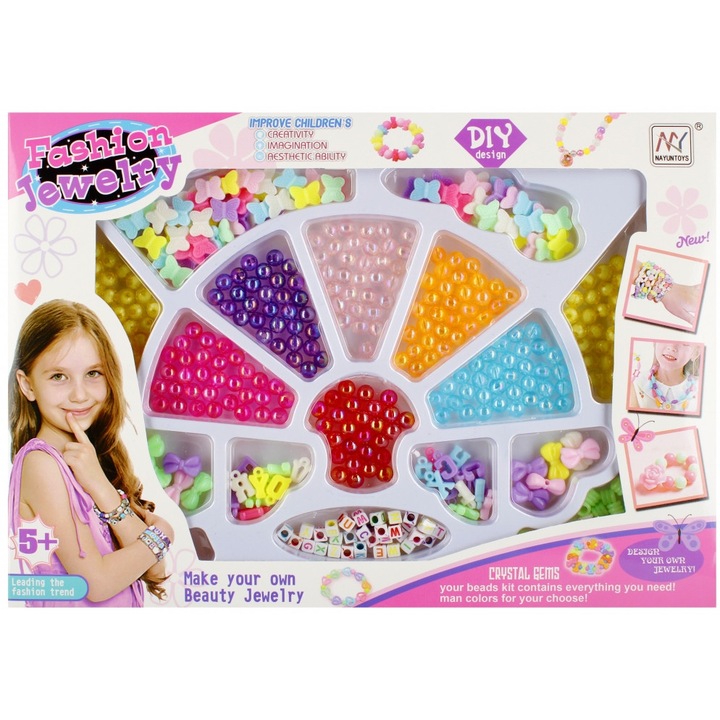 Set de artizanat, diverse margele, plastic, multicolor