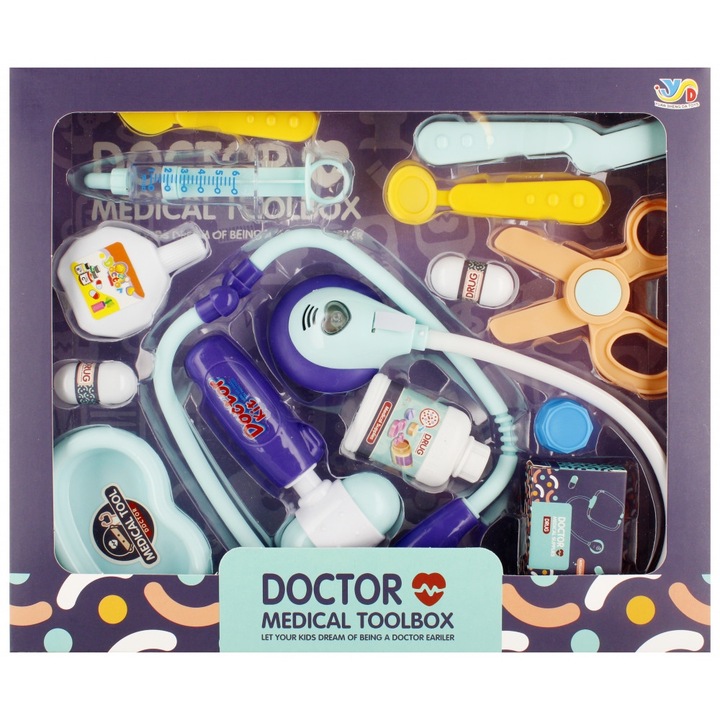 Set joaca doctor, 14 piese, efecte sonore si luminoase, pentru copii 3+