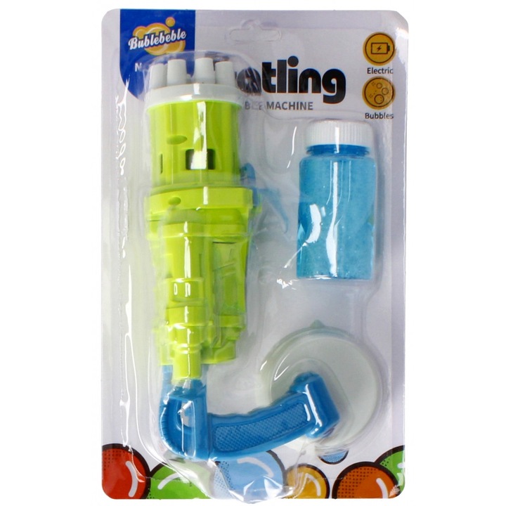 Pistol de facut baloane, 50ml, 19x9x7cm, set cu recipient si lichid, pentru copii 3+