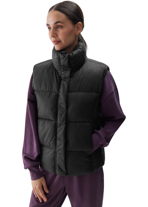 Дамски елек 4F F140, черен, синтетичен материал, пълнеж от синтетичен пух, овърсайз кройка, 2XL INTL