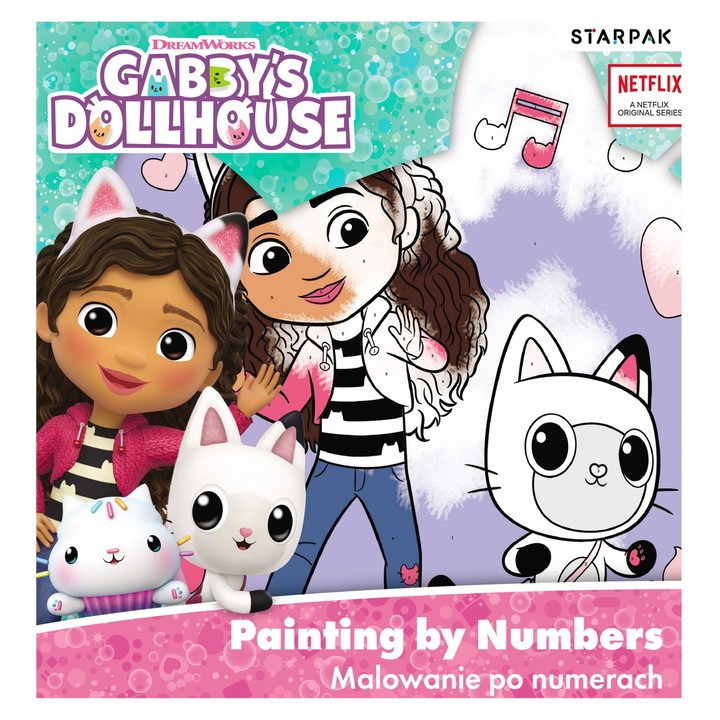 Set de pictura Gabby's Dollhouse, 20x20cm, 6 culori acrilice, 2 pensule, 2 suporturi, STARPAK