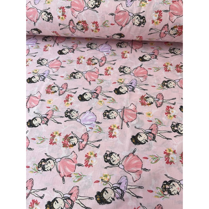 Textilanyag, 100% természetes pamut, szélesség 240 cm, balerina minta