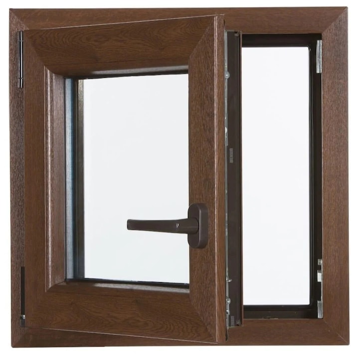 Ablak 45 x 45 cm, Diófa, PVC hőszigetelő üveg, bal oldali