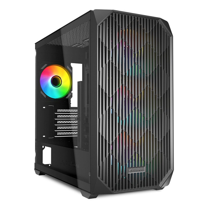 Carcasa ATX Semi-tower Sharkoon MK3 RGB, neagra, MicroATX, iluminare RGB