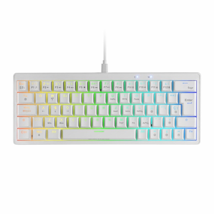 Tastatura gaming Mars Gaming MKMINIPROWBES, mecanica, alba, Qwerty US, iluminare RGB