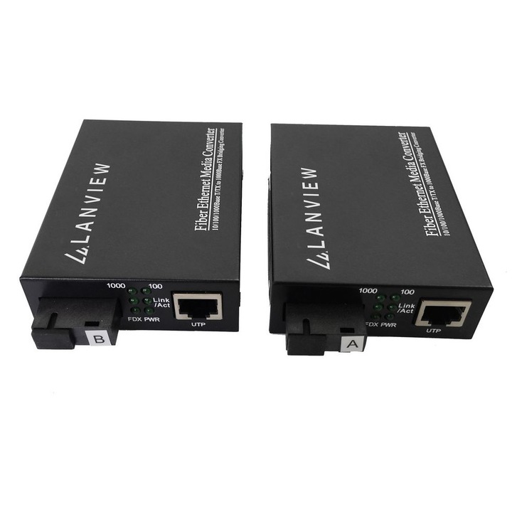 Media convertoare Lanview RJ45 la SC 10/100/1000Base-T, 20Km