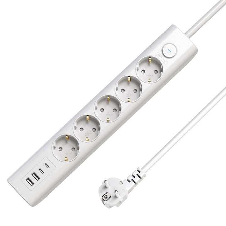 MicroConnect 5 aljzatos hosszabbító kábel kapcsolóval, 1,5 m, fehér
