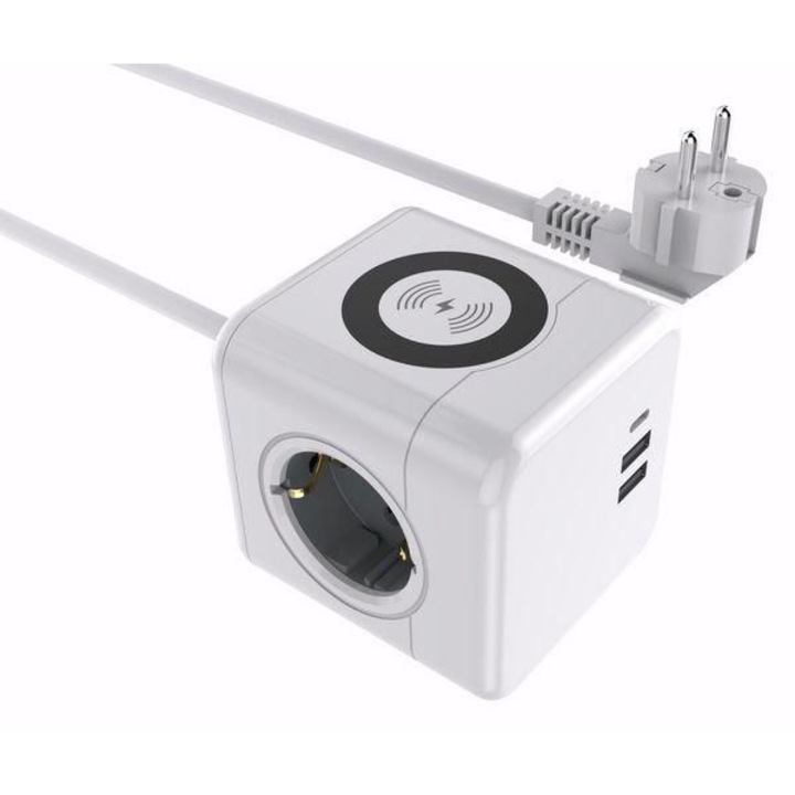 Prize MicroConnect, 3 gniazda Schuko, 2 porturi USB A, 1 port USB-C, cablu 1,5m, alb