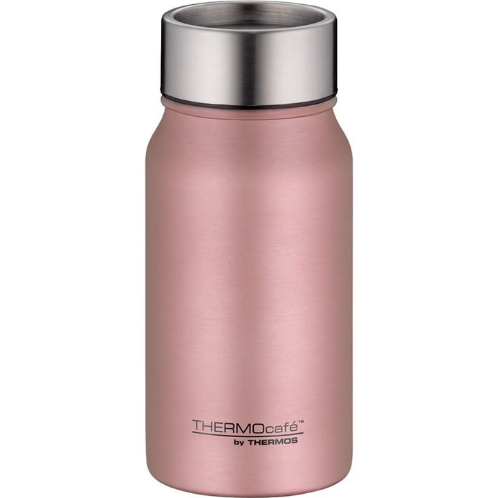 Termos THERMOcafe, 350ml, inox, roz si auriu, izolatie vidata, capac cu buton