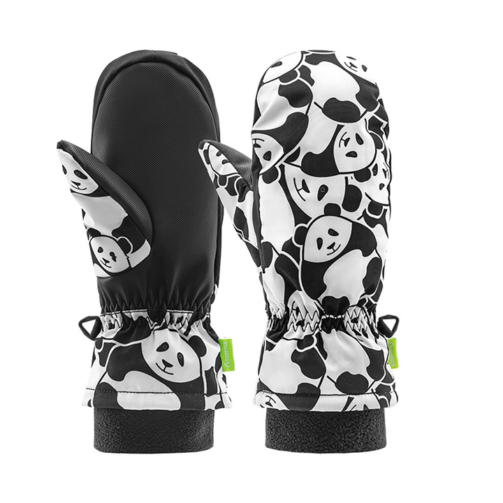 Детски ски ръкавици Qunature Panda Heat, водоустойчиви, подплатени, черно/бели, размер S, комплект