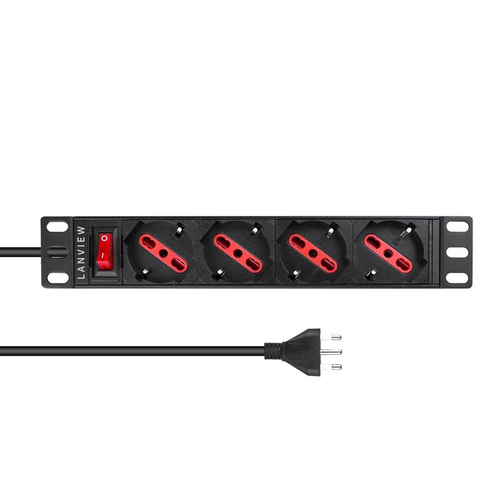 Switch Lanview 1U 10 inch 4 porturi tip F J, negru, 2m