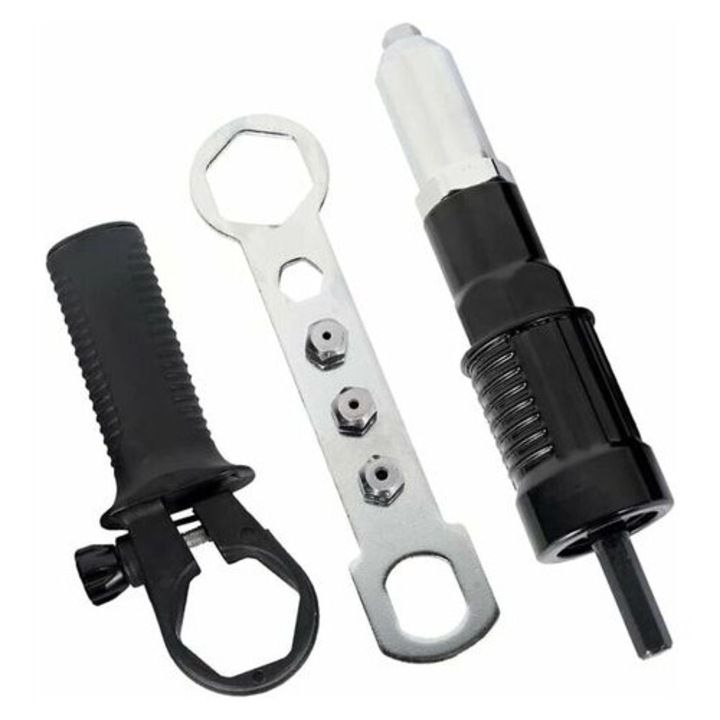 Accesoriu profesional de riveting pentru burghiu electric, Enforose, material din otel aliat, tija de conectare de inalta duritate, capete de nituri de diferite dimensiuni, maner de transport usor