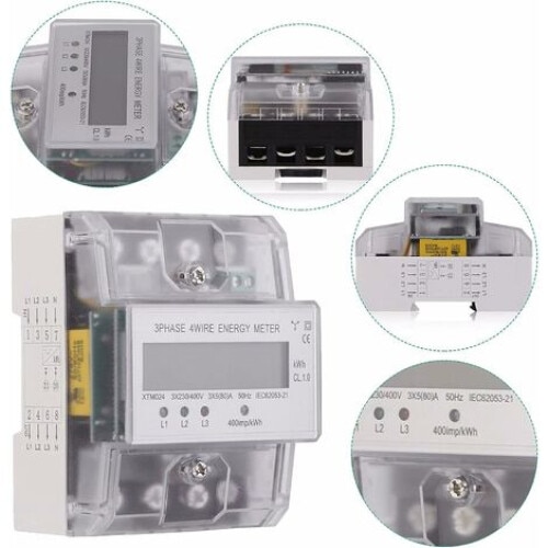 Contor electric trifazat digital, 4 fire, 5-100A, afisaj LCD, 4P