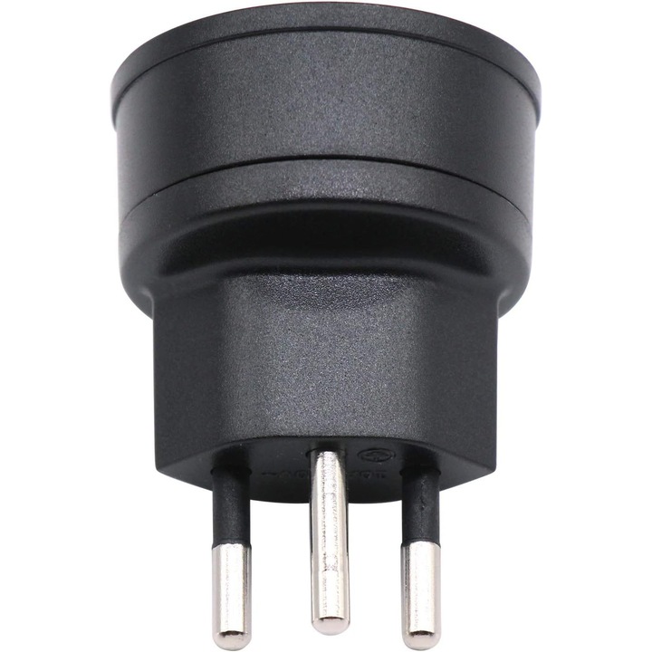 Adaptor UE catre Elvetia/Liechtenstein cu 2 pini, conector DE/FR/IT/ES cu 3 pini pentru vizitator Franta/Germania (1 bucata, negru)