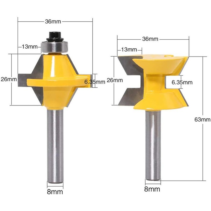 Set freze pentru lemn 2 piese, 1/2 inch, tais din carburi de tungsten, rezistent la caldura, pentru MDF si lemn masiv