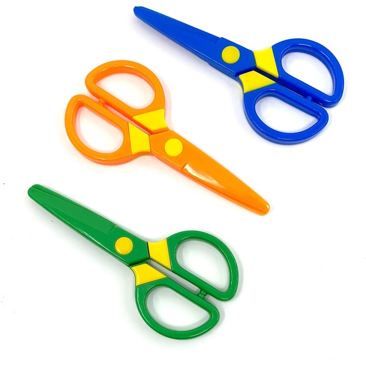 Foarfeci de siguranta pentru copii ZYBLSSBB LSM2XH15505-WRQX-192, din plastic cu lame rotunjite (doar pentru hartie), 12,5 cm, multicolor, set 3 buc