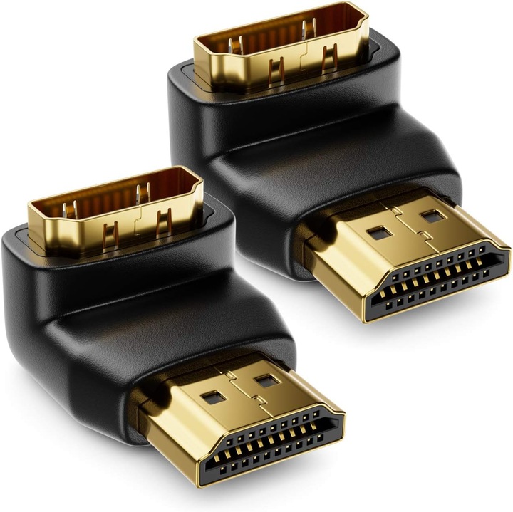HDMI adapter, 270 fokos szögű, 2 darabos készlet, fekete, HDMI 2.0 szabvány, 4K UHD