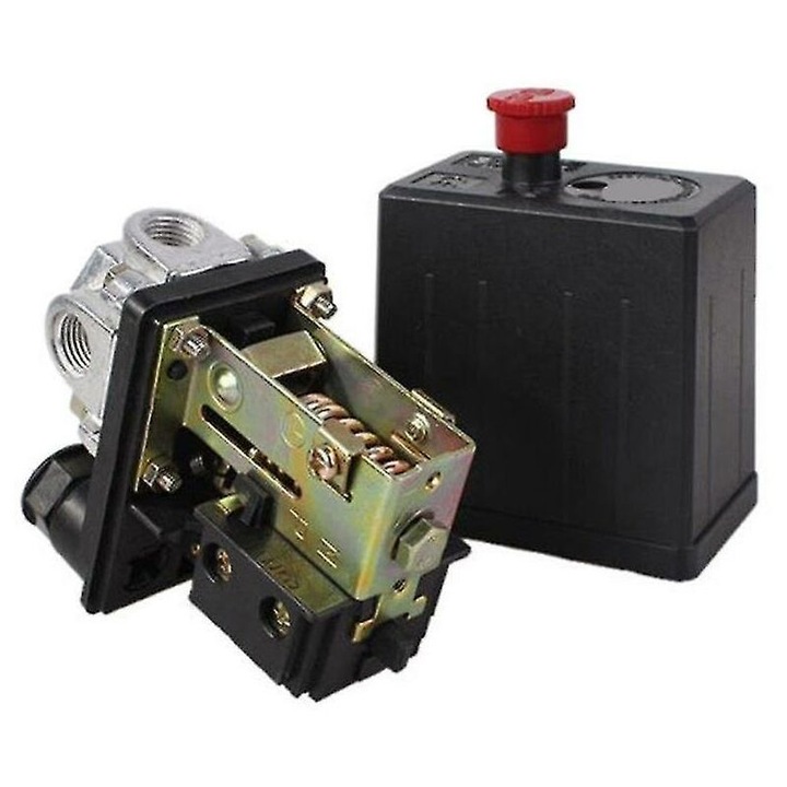 Comutator de presiune pentru compresor de aer, 240V, 12 bar, negru, dimensiuni 82x82x52mm