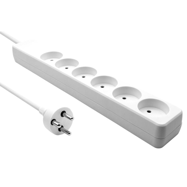 Удължителен кабел MicroConnect 6 гнезда 5 м бял