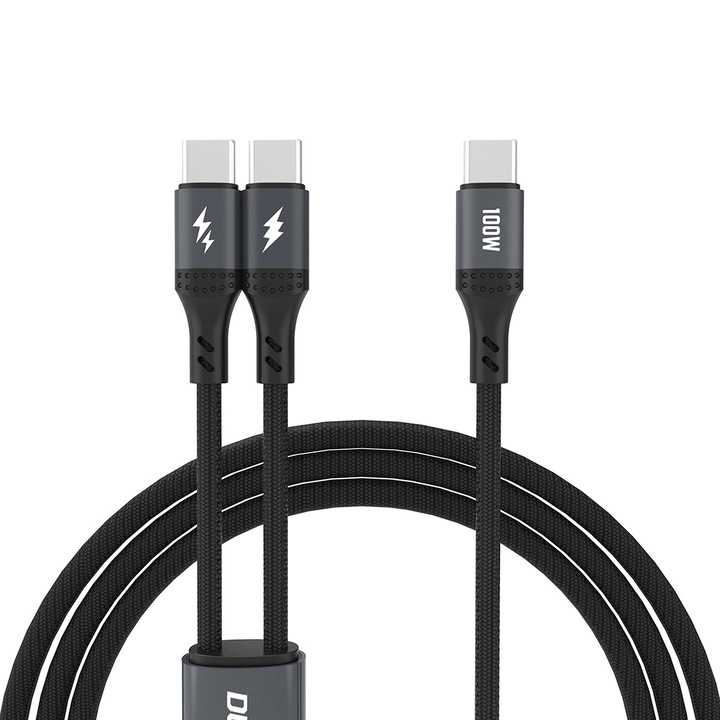 Cablu Dudao L3F 2w1 100W 1,2m 2 x USB-C, negru