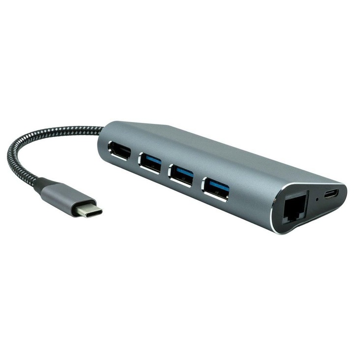 6-в-1 хъб, ProXtend, USB-C, сив цвят