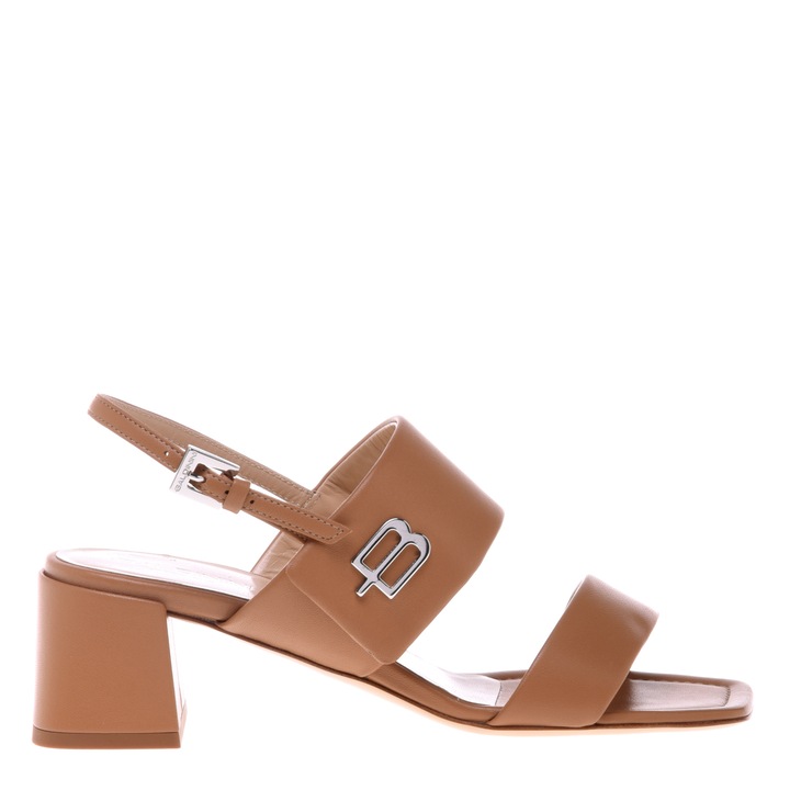Baldinini, Sandale de piele cu toc masiv, Maro camel, 39