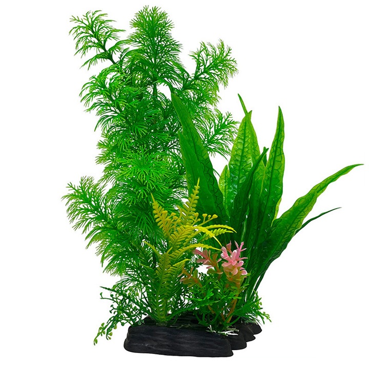 Изкуствено аквариумно растение, Momcbebe, зелено, 28x11x5.5 см, стабилна основа